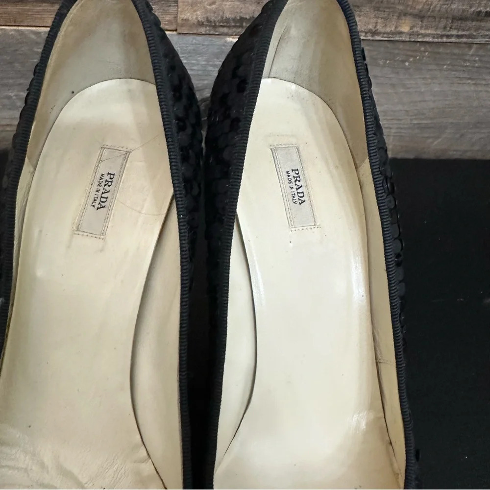 Prada Black Sequins Pumps Women 39 Black Bow Satin Toe & Heel Stiletto Shoes - Picture 5 of 12